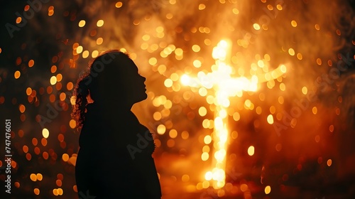 Festive Fireworks Surrounding a Cross in a Child-like Style