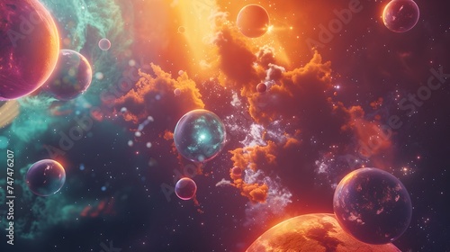 Colorful Galactic Space Wallpaper with Multiple Planets
