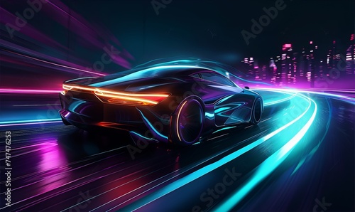 fast moving car in night and motion blur