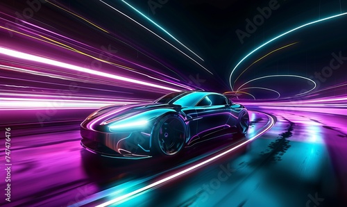 fast moving car in night and motion blur