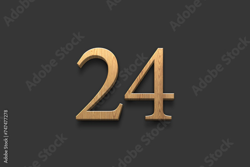 3D wooden logo of number 24 on dark grey background. photo