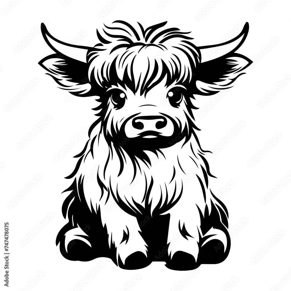 Highland cow head. Farm Animal. Vector illustration. Highland cow head. Farm Animal. Vector illustration.
