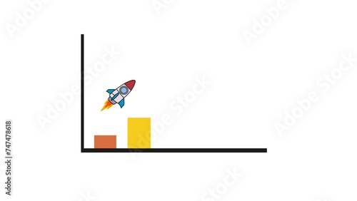 business graph with arrow business growth concept with rocket animation	
