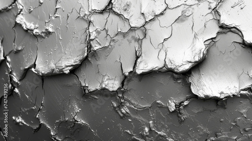 Detailed view of cracked paint on a surface, offering a monochrome texture aesthetic