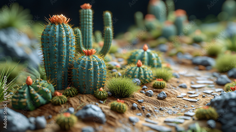 a map layout with cactus plants in the desert, in the style of photo ...