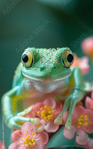 Enchanting Frog Amidst Ornate Floral Patterns: A Captivating Artistic Depiction