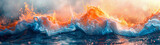 A digital masterpiece, this image is a surreal depiction of fiery ocean waves with a blend of realism and fantasy