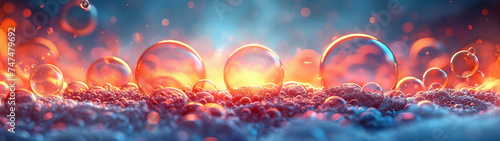 Fantasy landscape of vivid bubbles and particles with a warm central glow, invoking wonder and scientific curiosity photo
