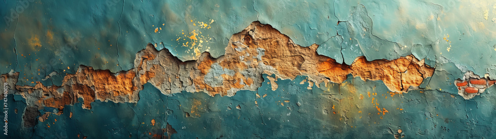 Reminiscent of an old wall, this image captures the beauty of decay in a colorful, abstract manner with a vintage feel