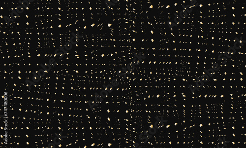 golden small fragments in a chaotic order on a black background