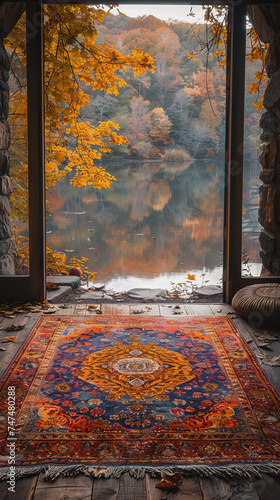 prayer mat in a beautiful autumn nature landscape,generative ai