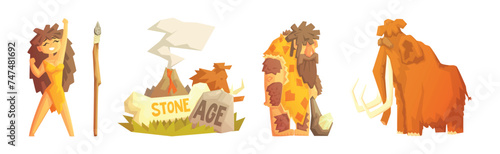 Stone Age Primitive Object and Elements Vector Set