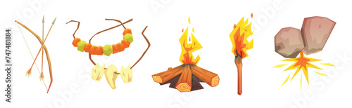 Stone Age Primitive Object and Elements Vector Set