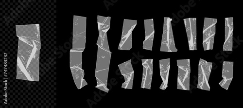 Vector semi-transparent tape lines. Clear plastic duct tape elements for collages. Great for your retro designs. Set of different stickers with a xerox or photocopy effect.