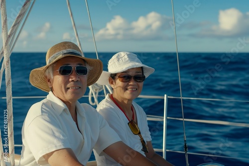 Senior couple enjoying the ocean on a luxury yacht. © Joaquin Corbalan