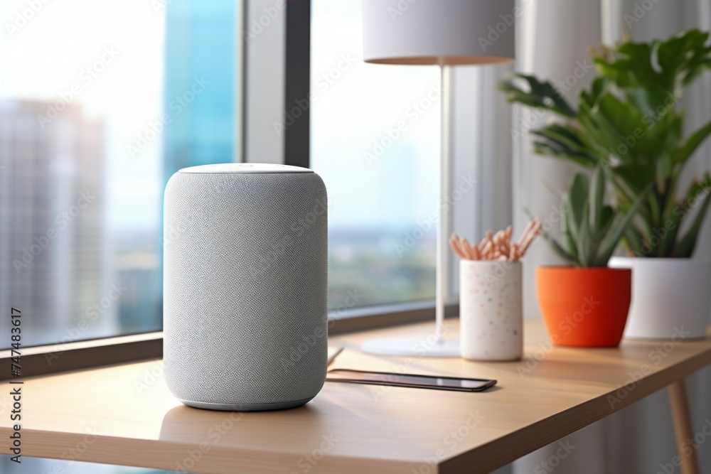 Smart speaker. Background with selective focus and copy space Smart speaker. Background with selective focus and copy space