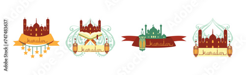 Ramadan Traditional Sign and Symbol of Muslim Holiday Vector Set