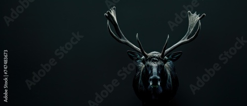 a black and white photo of a deer's head with large antlers on it's antlers.