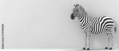 a black and white zebra standing in front of a white wall with its head turned to the side and it s head turned to the side.