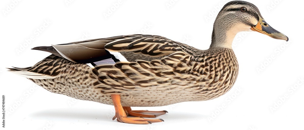 a close up of a duck with a tag on it's head and a body of water in front of a white background. a close up of a duck with a tag on it's head and a body of water in front of a white background.