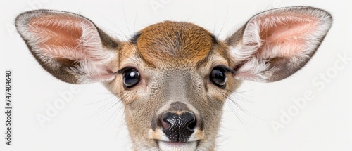a close up of a deer s face with a blurry look on it s face and it s ears.