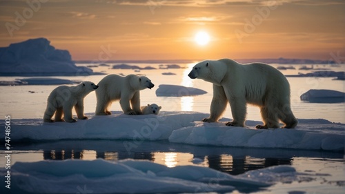 Arctic Embrace: A Polar Bear Family at Sunset
