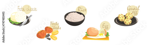 Healthy Food and Product with Inscription Vector Set