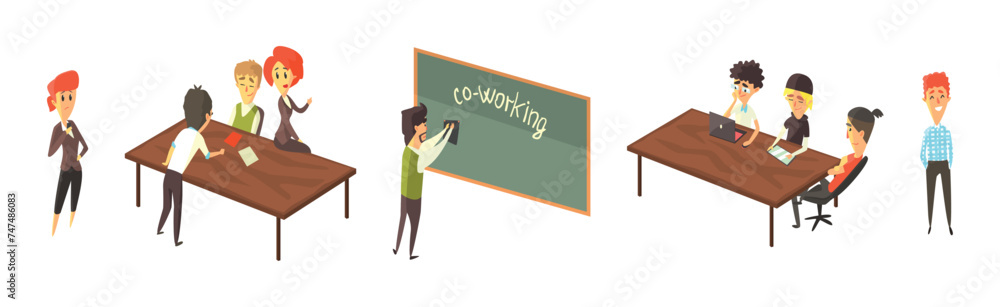 Coworking Space with People Character Share Office Vector Set Coworking Space with People Character Share Office Vector Set