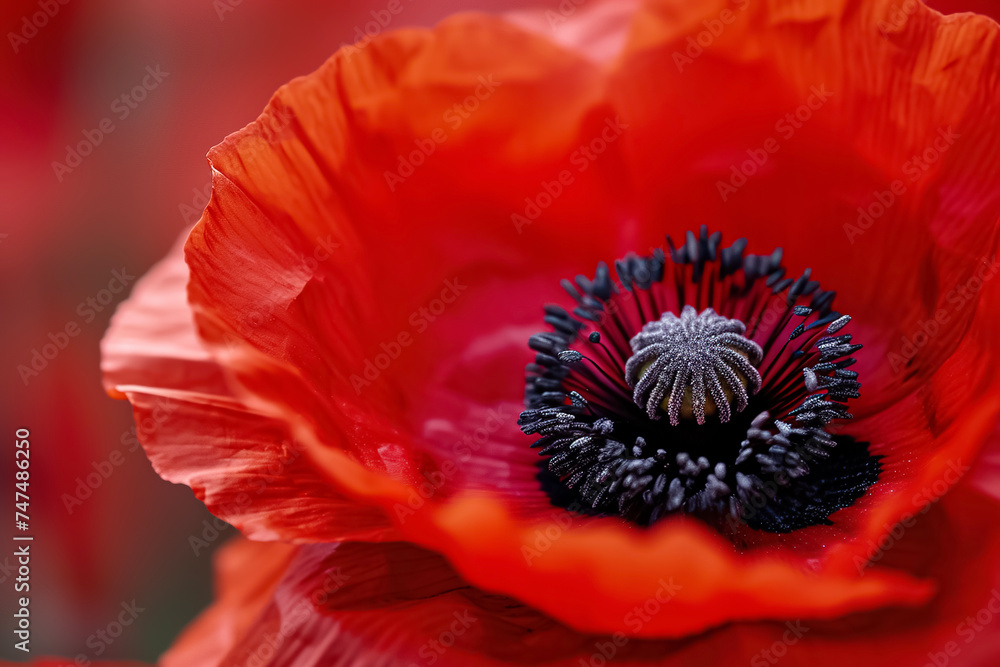 a close-up of a red poppy with a black center a close-up of a red poppy with a black center