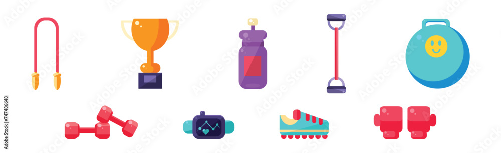 Sport Gym Object and Equipment Flat Icon Vector Set Sport Gym Object and Equipment Flat Icon Vector Set