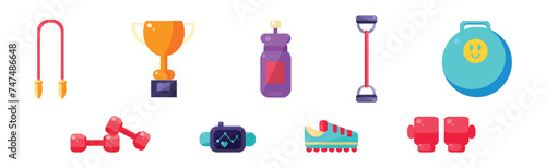 Sport Gym Object and Equipment Flat Icon Vector Set