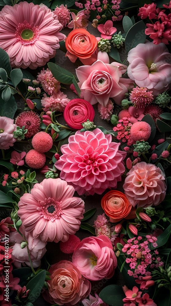Holiday greeting card background filled with bright and delicate flowers, background design for congratulations. With Generative AI technology. Holiday greeting card background filled with bright and delicate flowers, background design for congratulations. With Generative AI technology.