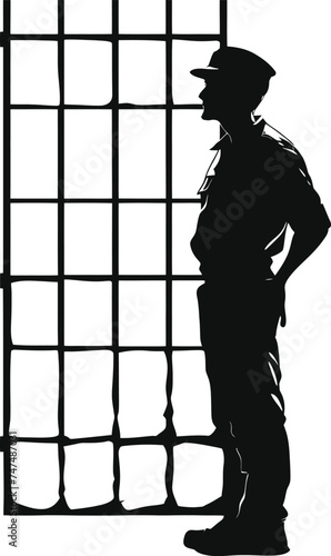 Silhouette prisoner in jail black color only full body