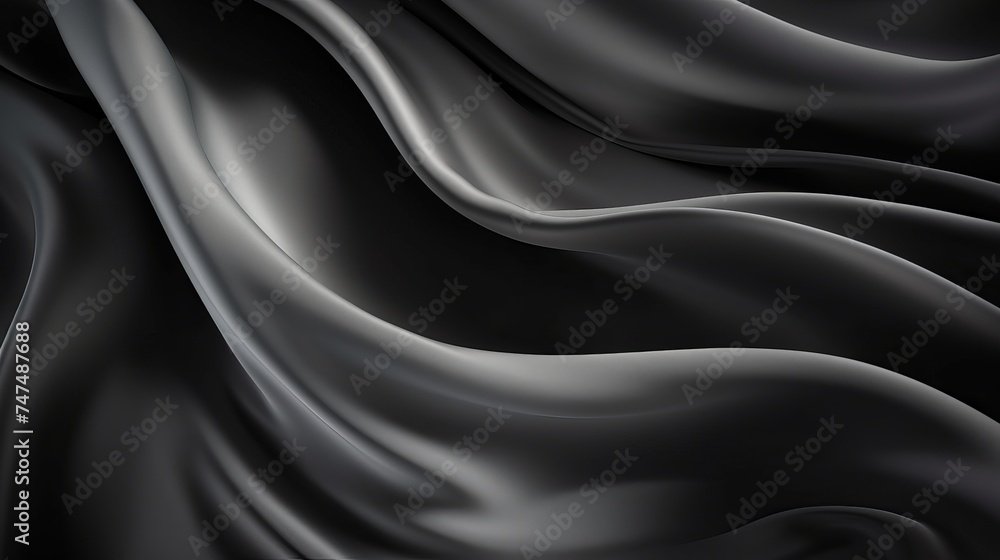 Obraz premium Black gray satin dark fabric texture luxurious shiny that is abstract silk cloth panorama background with patterns soft waves blur beautiful