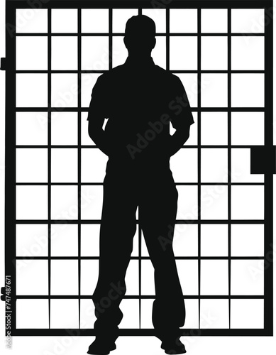 Silhouette prisoner in jail black color only full body