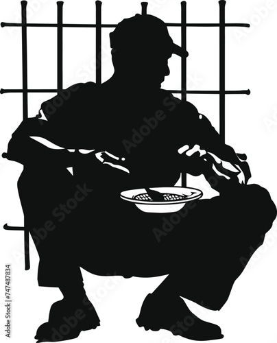 Silhouette prisoner in jail black color only full body
