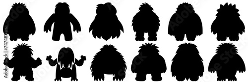 Cute big food yeti silhouettes set, large pack of vector silhouette design, isolated white background