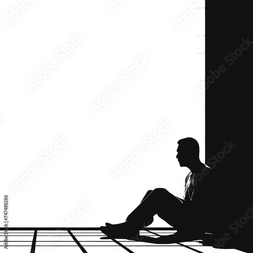 Silhouette prisoner in jail black color only full body
