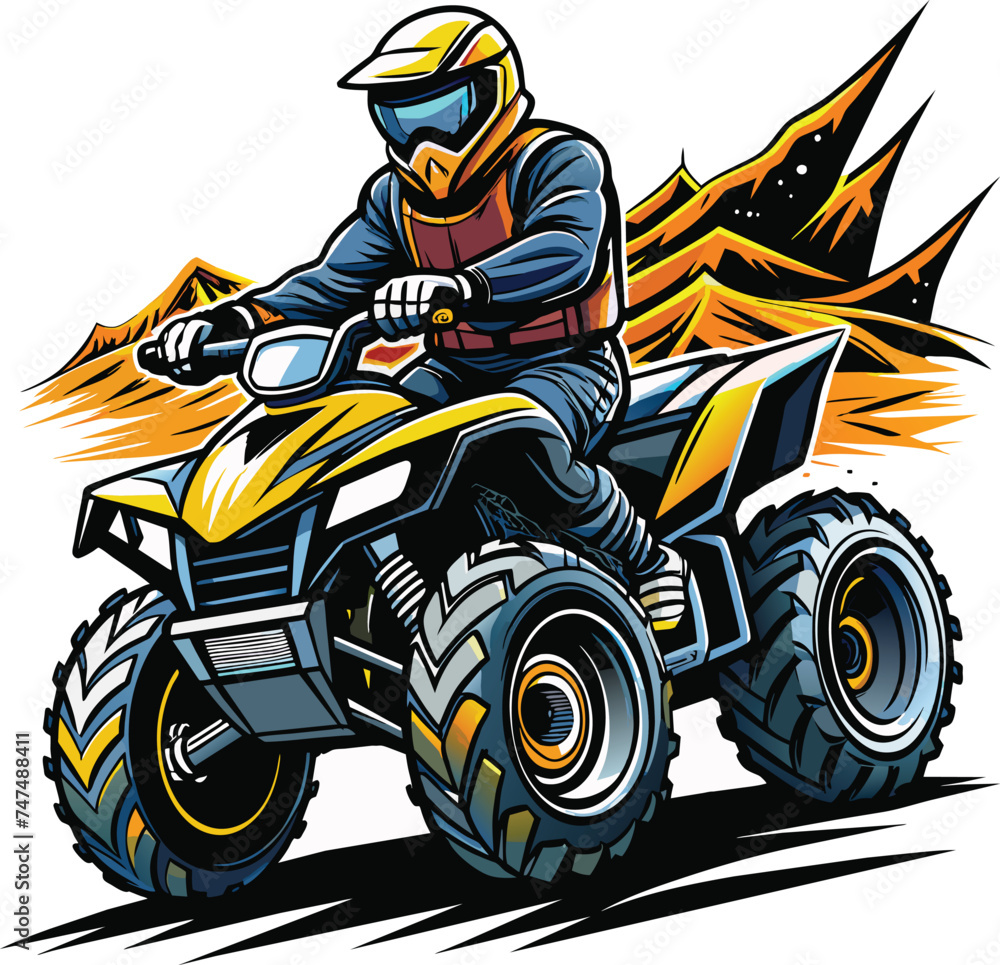 quad biker vector illustration for t-shirt design, ATV offroading vector, quad biker vector illustration for t-shirt design, ATV offroading vector,