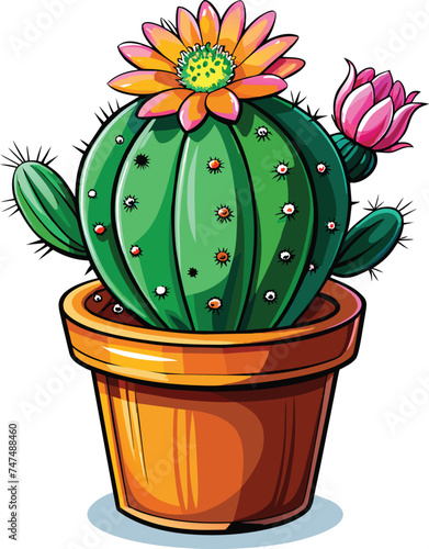 cactus in a pot logo, cactus in a pot vector illustration, Desert spiny plant, Mexico cacti flower and tropical home plants isolated vector collection