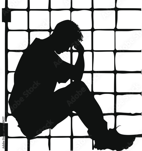 Silhouette prisoner in jail black color only full body