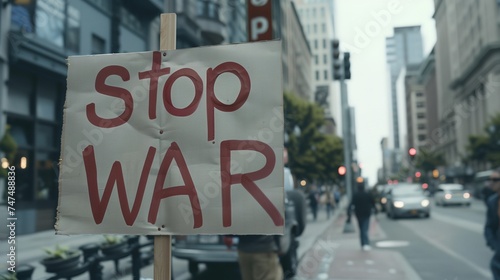 a sign that says stop war