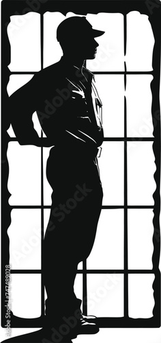 Silhouette prisoner in jail black color only full body