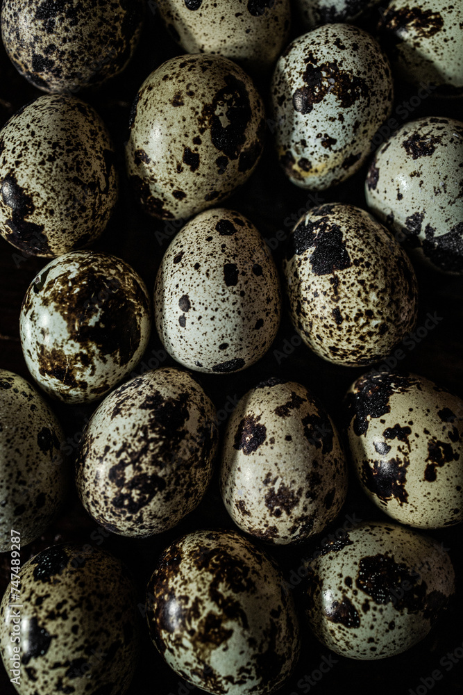 Quail eggs with one broken showing shell texture Quail eggs with one broken showing shell texture