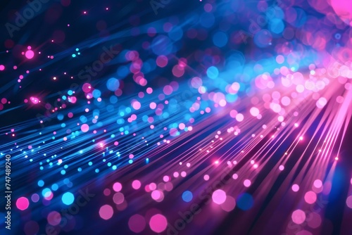 Abstract background with pink and blue neon lines and bokeh lights Symbolizing data transfer Connectivity And a vibrant digital world