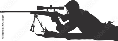 Silhouette sniper aiming at target black color only