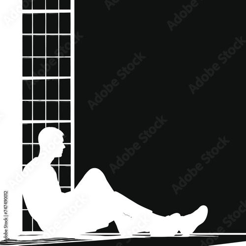Silhouette prisoner in jail black color only full body