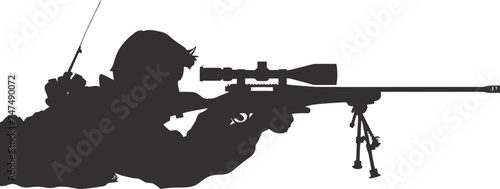 Silhouette sniper aiming at target black color only