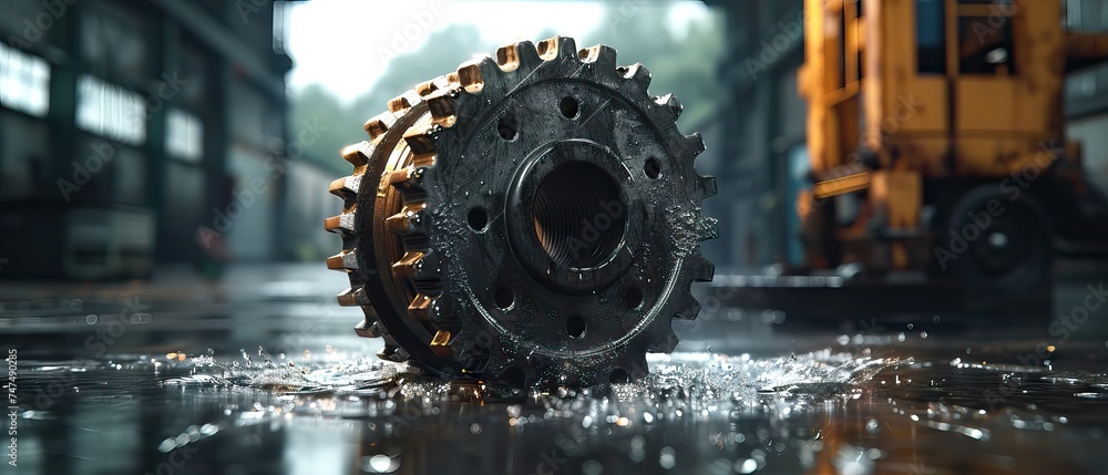 factory wheel dribbled by water in the rain factory wheel dribbled by water in the rain