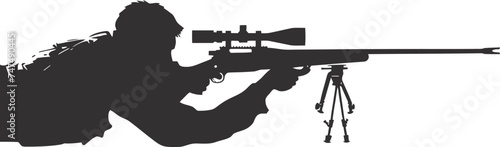 Silhouette sniper aiming at target black color only